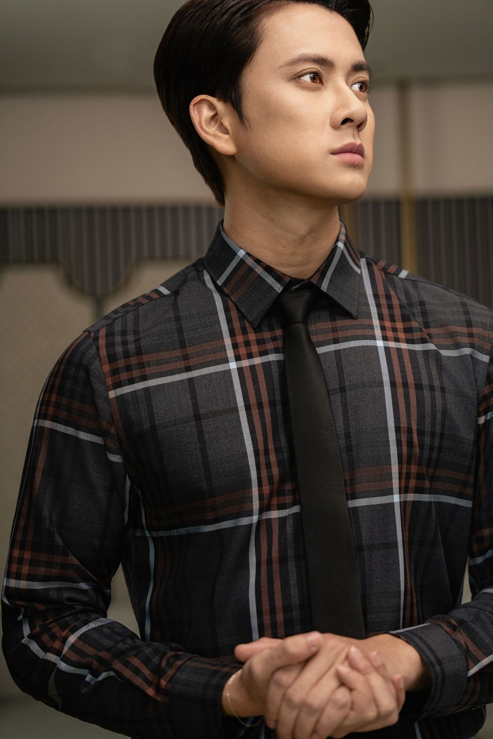 Dark Grey Checkered Bamboo Fiber Shirt